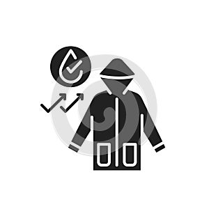 Waterproof cloth black glyph icon. Water repellent outerwear concept. Impermeable textile, fabric sign. Pictogram for web page, photo