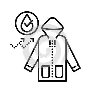 Waterproof cloth black line icon. Water repellent outerwear concept. Impermeable textile, fabric sign. Pictogram for web page,