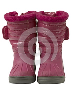 Waterproof pink snow boots, isolated