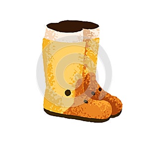 Waterproof wellies. Wellington boots, rain gumboots. Garden footwear. Yellow shoes for rainy weather, protecting in rain photo