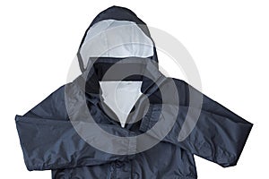 Waterproof windproof Rain jacket with hood in black isolated on