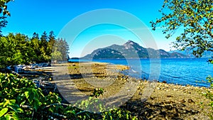 The waters of Howe Sound and surrounding mountains along Highway 99 between Vancouver and Squamish, British Columbia