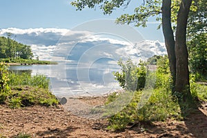 Waters landscape with blue sky and clouds