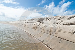 Waters from a river that flows into the sea. white sand on the beach. Preserved environment