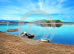 A waterscape of shore and Slanica Island