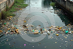 Waterside disaster Plastic waste pollution evident in the reservoir