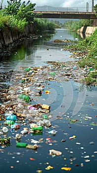 Waterside disaster Plastic waste pollution evident in the reservoir