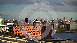 Waterside embankment modern architecture, Copenhagen, Denmark, aerial view. Travel and vacation