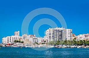 Waterside view to San Antonio de Portmany harbor