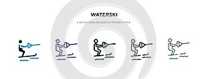 Waterski icon in different style vector illustration. two colored and black waterski vector icons designed in filled, outline,