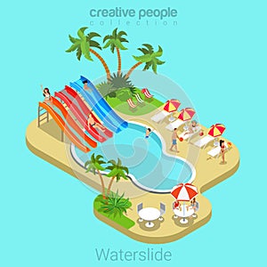 Waterslide 3d isometric summer vacation vector flat concept