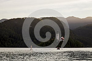 Watersport activities on lake Bled, Slovenia