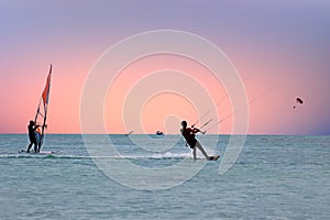 Watersport on the Caribbean Sea at Aruba island