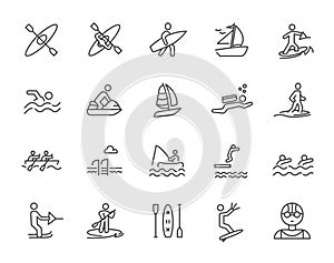 Watersport extreme pictogram stroke icon. Surfing swim water sea sport lifestyle recreation.