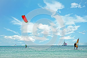 Watersports at Palm Beach on Aruba in the Caribbean Sea photo