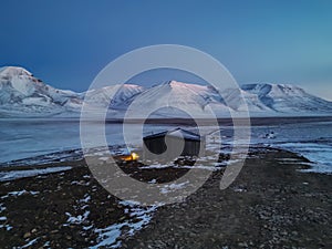 Watertank in Longyearbyen during the polar night season