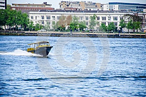 Watertaxis are moving through sea in Rotterdam