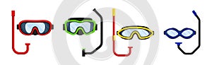 Watertight Diving Goggles and Snorkeling Tube for Swimming Underwater Vector Set