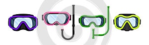 Watertight Diving Goggles and Snorkeling Tube for Swimming Underwater Vector Set