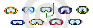 Watertight Diving Goggles and Snorkeling Tube for Swimming Underwater Vector Set
