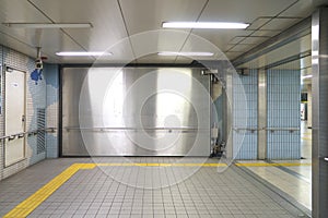 Watertight door or waterproof door to block sea water flowing into the subway station in Nagoya, Jap