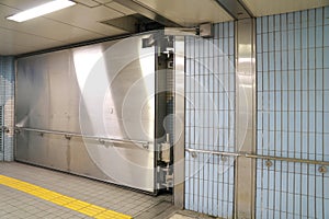 Watertight door or waterproof door to block sea water flowing into the subway station in Nagoya, Jap