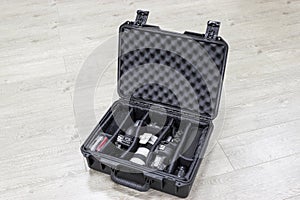 Watertight protector plastic case with photo equipment inside