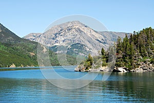 Waterton lake and mountain photo