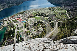 Waterton Lake and townsite aerial view photo