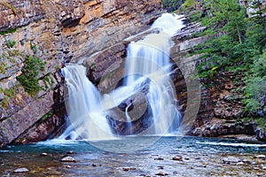 Waterton Lakes National Park, Cameron Falls in Evening Light, Canadian Rocky Mountains, Alberta, Canada