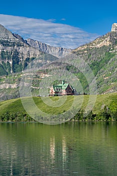 Waterton Lakes National Park Canada with the iconic hotel in photo photo