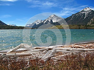 Waterton Lakes National Park, Canadian Rocky Mountains, Prince of Wales Hotel from Driftwood Bay, Alberta, Canada