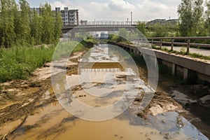 waterway with dangerously high levels of pollutants and chemicals, threatening the aquatic ecosystem