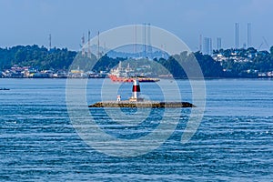 Waterway signs on Singapore strait.