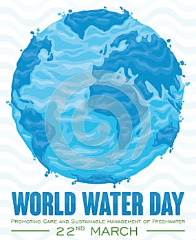 Watery Earth Planet Design for Water Day Celebration, Vector Illustration