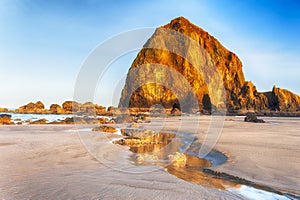 Watery Path To Haystack Rock Oregon Coast