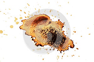 Watery spreading and splashing of brown with black colored on white background