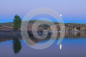 Watson Lake Moonrise Reflection