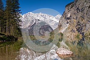 Watzmann moubntain range reflecting at Lake Obersee