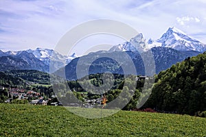Watzmann mountain and alpine meadow