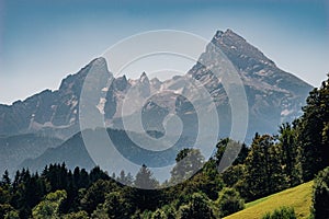 Watzmann mountain peak on hazy summer day