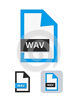 Wav file vector icon. Symbol of wav â€“ waveform audio file format for digital audio riff files. Symbol is isolated on white