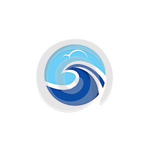 Wave Abstract Logo With Cloud. Blue Ocean Logo Vector