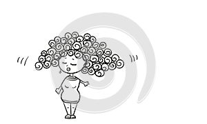 Wave away angry woman doodle, Curly hair, standing stubborn with differ in opinion and closed eyes, Disagreeing