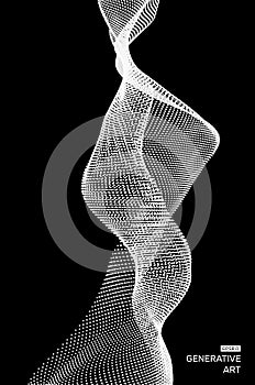Wave Background. Ripple Grid. Abstract Vector Illustration. 3D Technology Style.