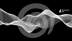 Wave Background. Ripple Grid. Abstract Vector Illustration. 3D Technology Style. Illustration with Dots. Network Design with
