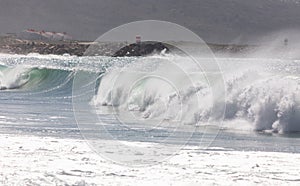 Wave on the beach of Nazare Portugal