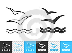 Wave seagull sea simple thin line vector icon