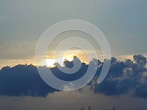 Wave of blue clouds in sky, lovely background image.