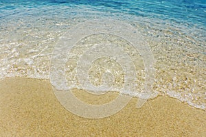 Wave of blue ocean on sandy beach Summer Background